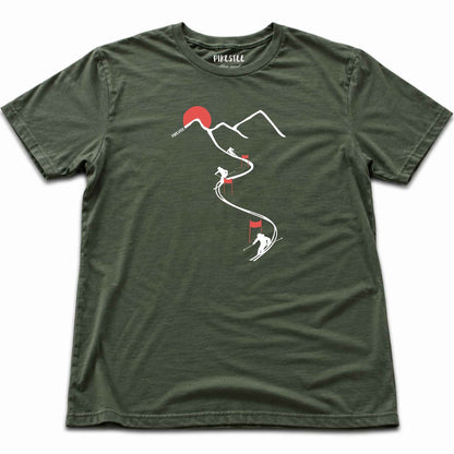 Ski Path Flags T-shirt - Military Green