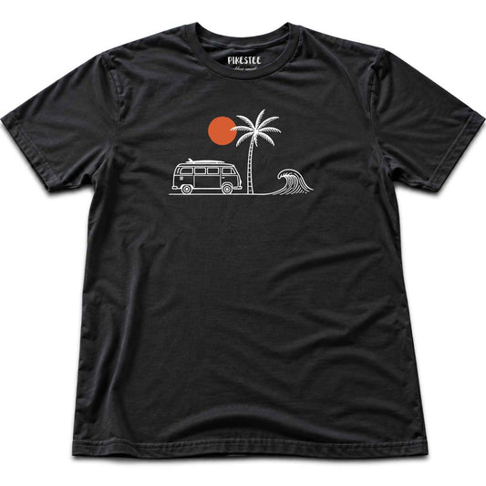 Surf Van And Wave T-shirt - Black