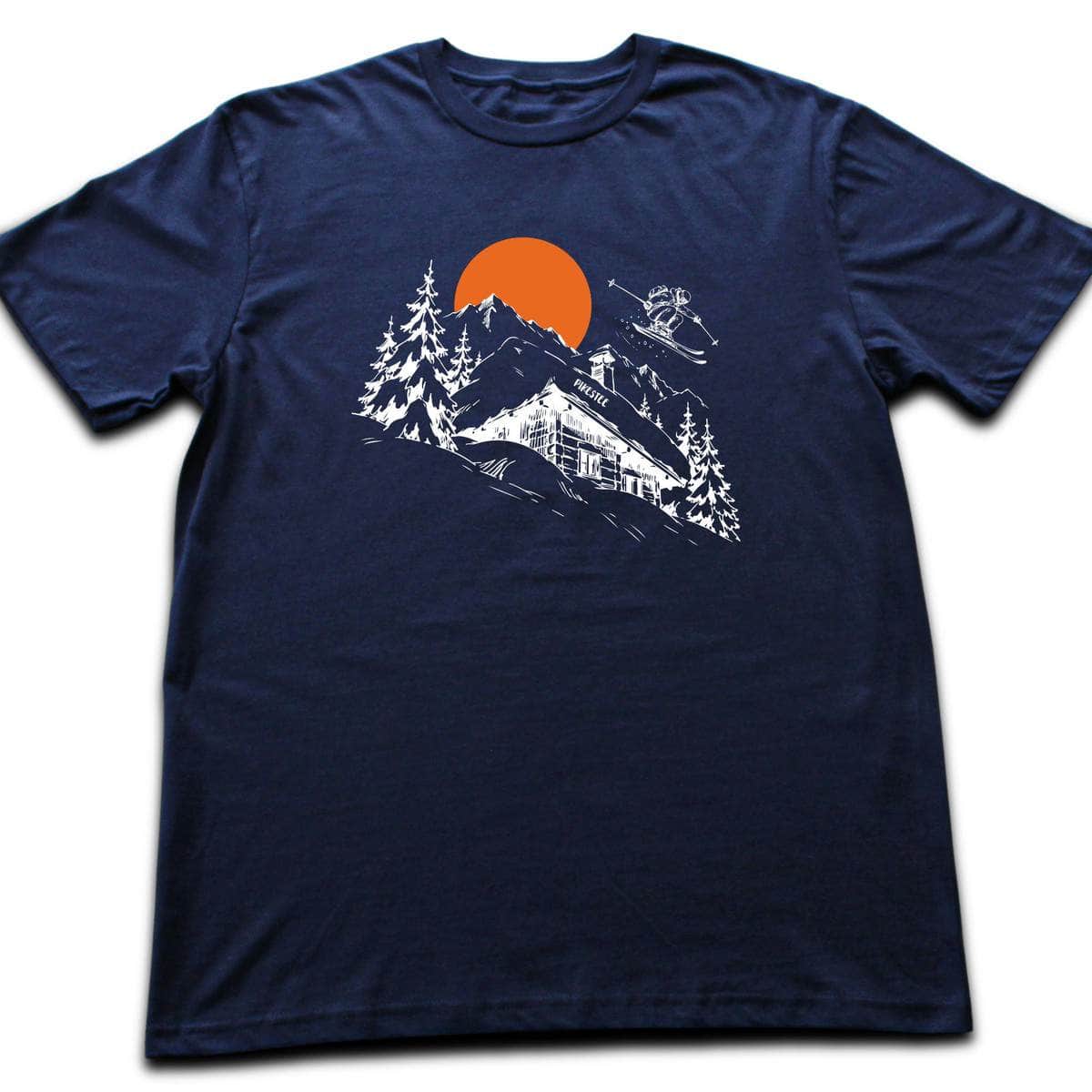 Hand Drawn Ski Cabin T-shirt - Navy