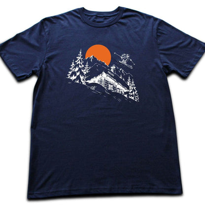 Hand Drawn Ski Cabin T-shirt - Navy