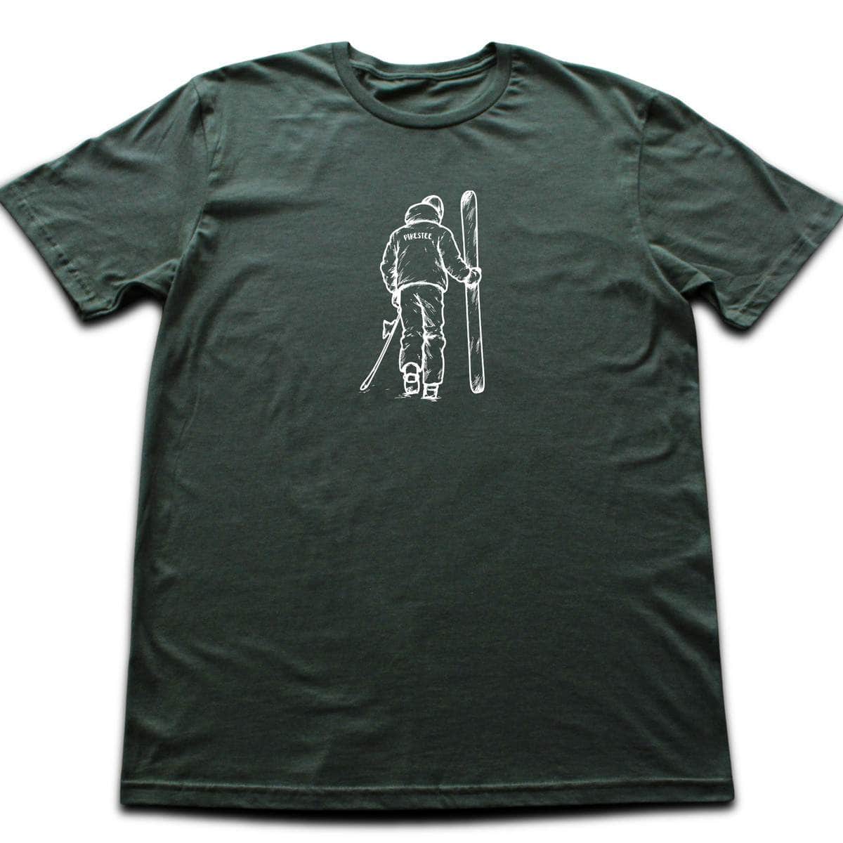 Hand Drawn Walking Skier T-shirt - Military Green