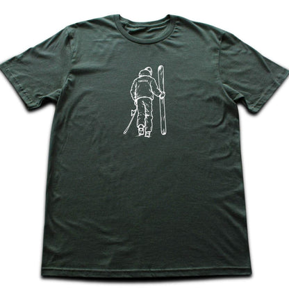 Hand Drawn Walking Skier T-shirt - Military Green