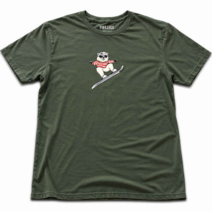 Skiing Dog T-shirt - Military Green